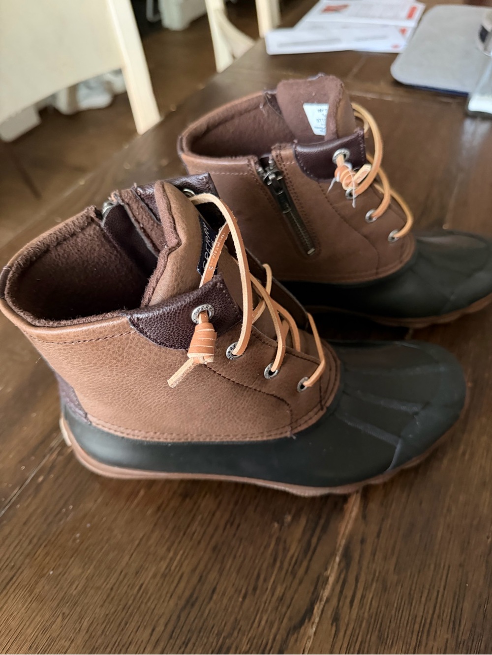 Sperry Brown Leather and Black Rubber Duck Boots with Tan Laces - Picture 3 of 5